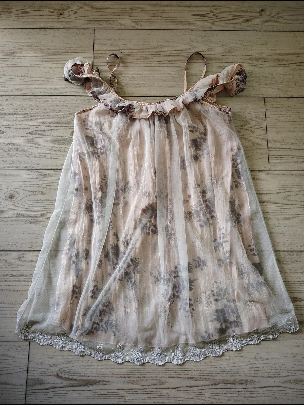 Sheer Floral Ruffle Cami — Blush and Lavender